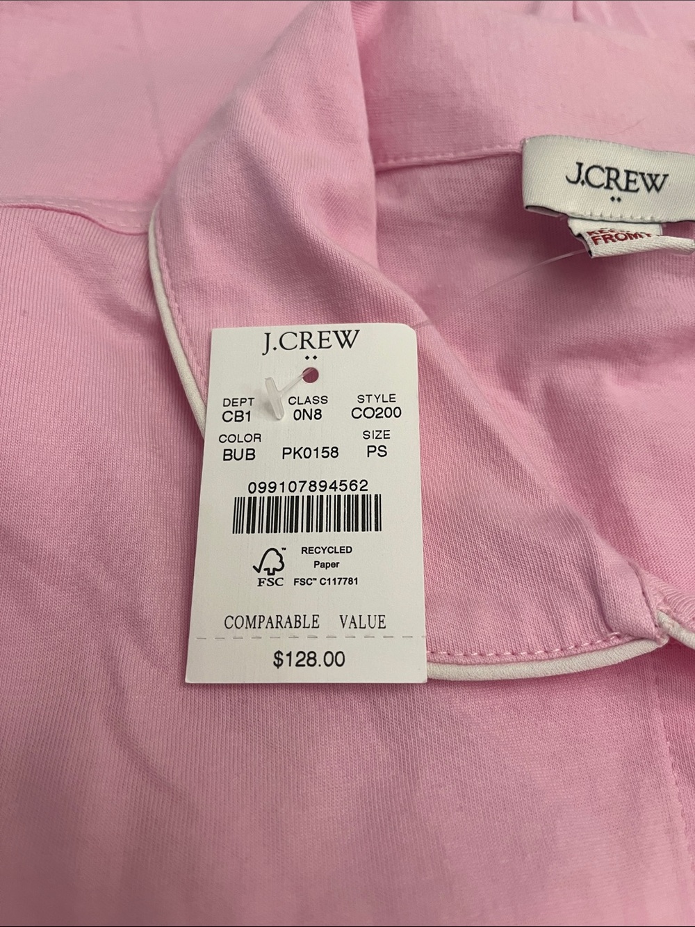 J. Crew womens Light Pink Bow-Trim Cotton Pajama Set PJ size S NWT